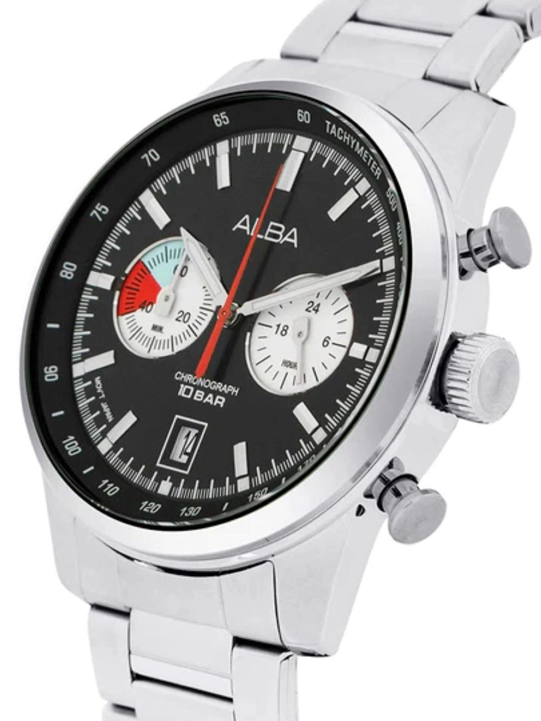 Alba Oval Black Dial Analog Watch With Metal Strap - A4B001X1