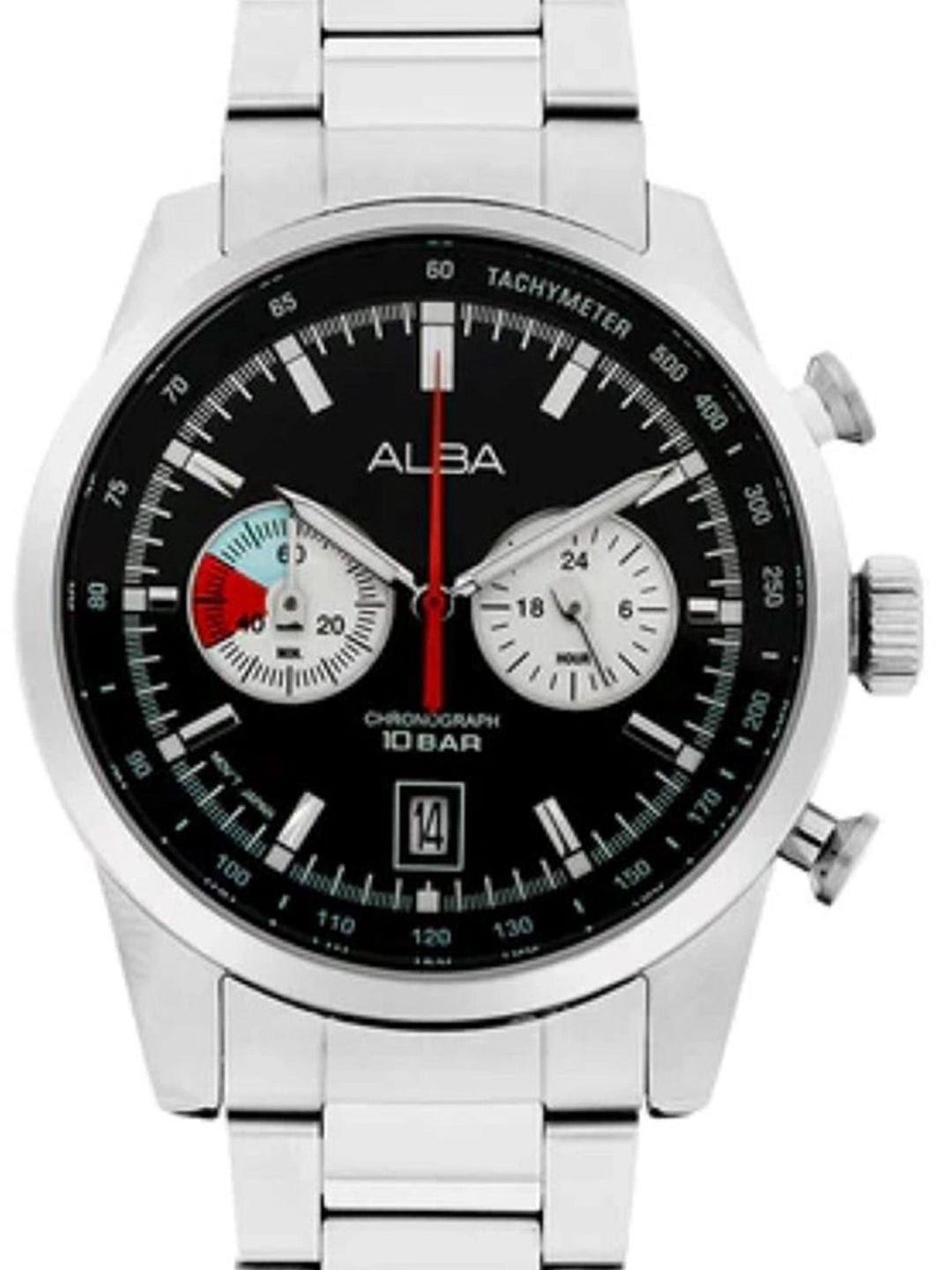 Alba Oval Black Dial Analog Watch With Metal Strap - A4B001X1