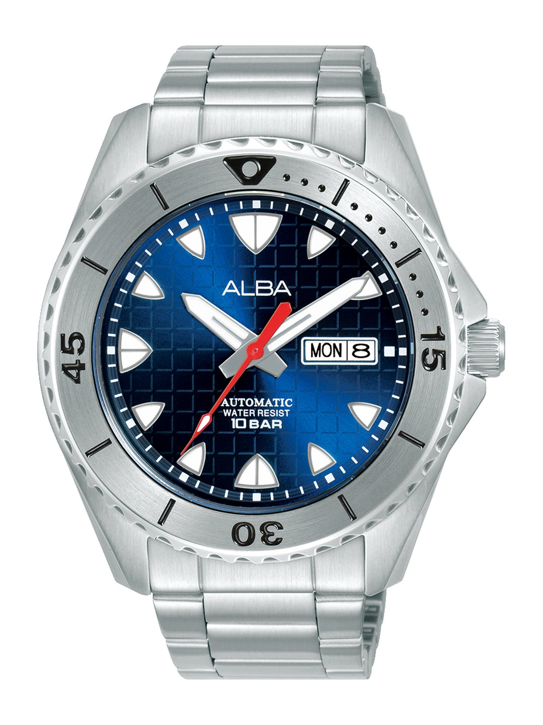 Alba Round Blue Dial Automatic Chronograph Watch With Day & Date Display & Silver Strap  - AL4579X1