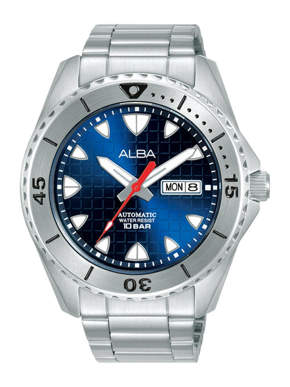 Alba Round Blue Dial Automatic Chronograph Watch With Day & Date Display & Silver Strap  - AL4579X1