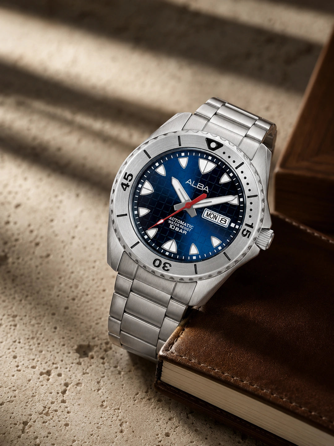 Alba Round Blue Dial Automatic Chronograph Watch With Day & Date Display & Silver Strap  - AL4579X1