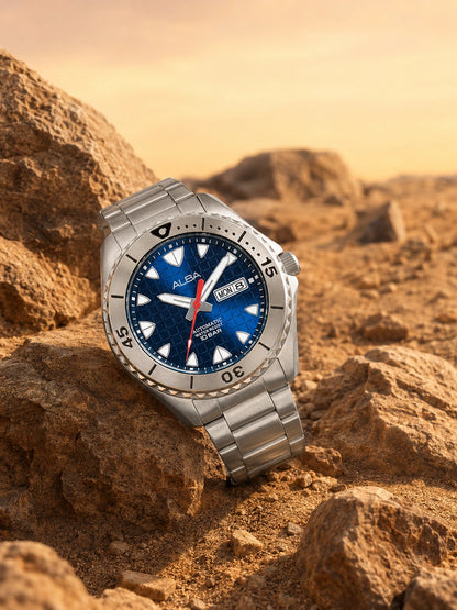 Alba Round Blue Dial Automatic Chronograph Watch With Day & Date Display & Silver Strap  - AL4579X1