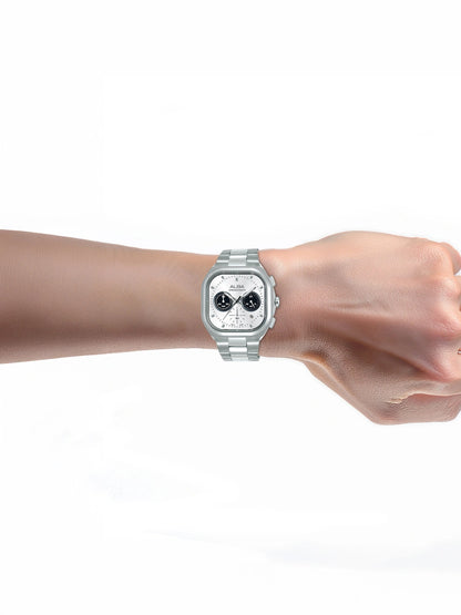 Alba Round White & Black Dial Chronograph Watch With Date Display & Steel Strap  - AT3L07X1