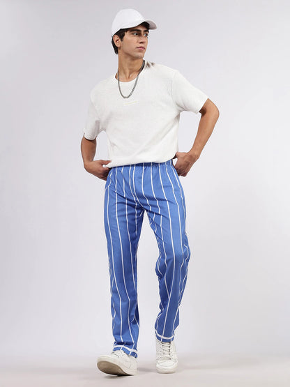 House Of Koala Blue Striped Varsity Striped Mid-Rise All Day Relaxed Fit Pants