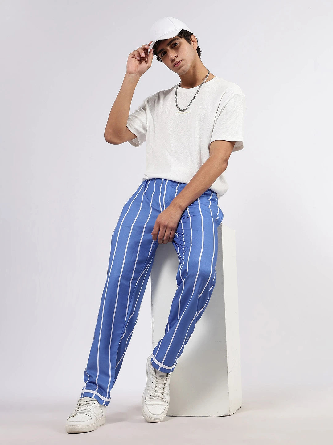 House Of Koala Blue Striped Varsity Striped Mid-Rise All Day Relaxed Fit Pants