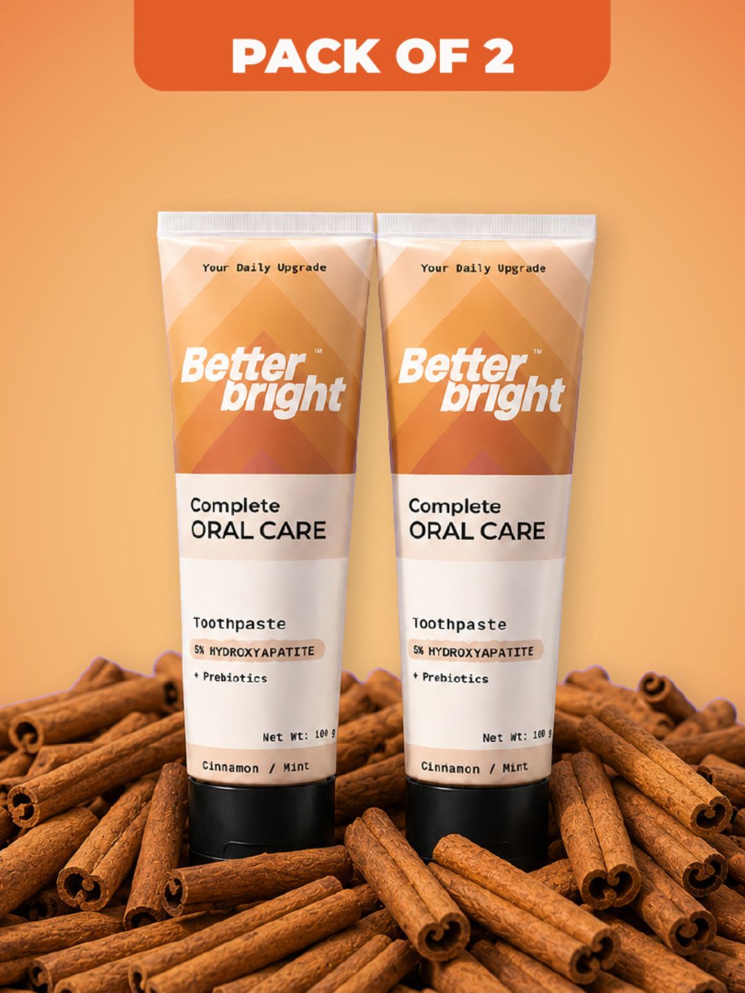 Better Bright Cinnamon Mint 5% HAp + n-HA Sensitivity Care Toothpaste, Fluoride-Free, 2 x 100g