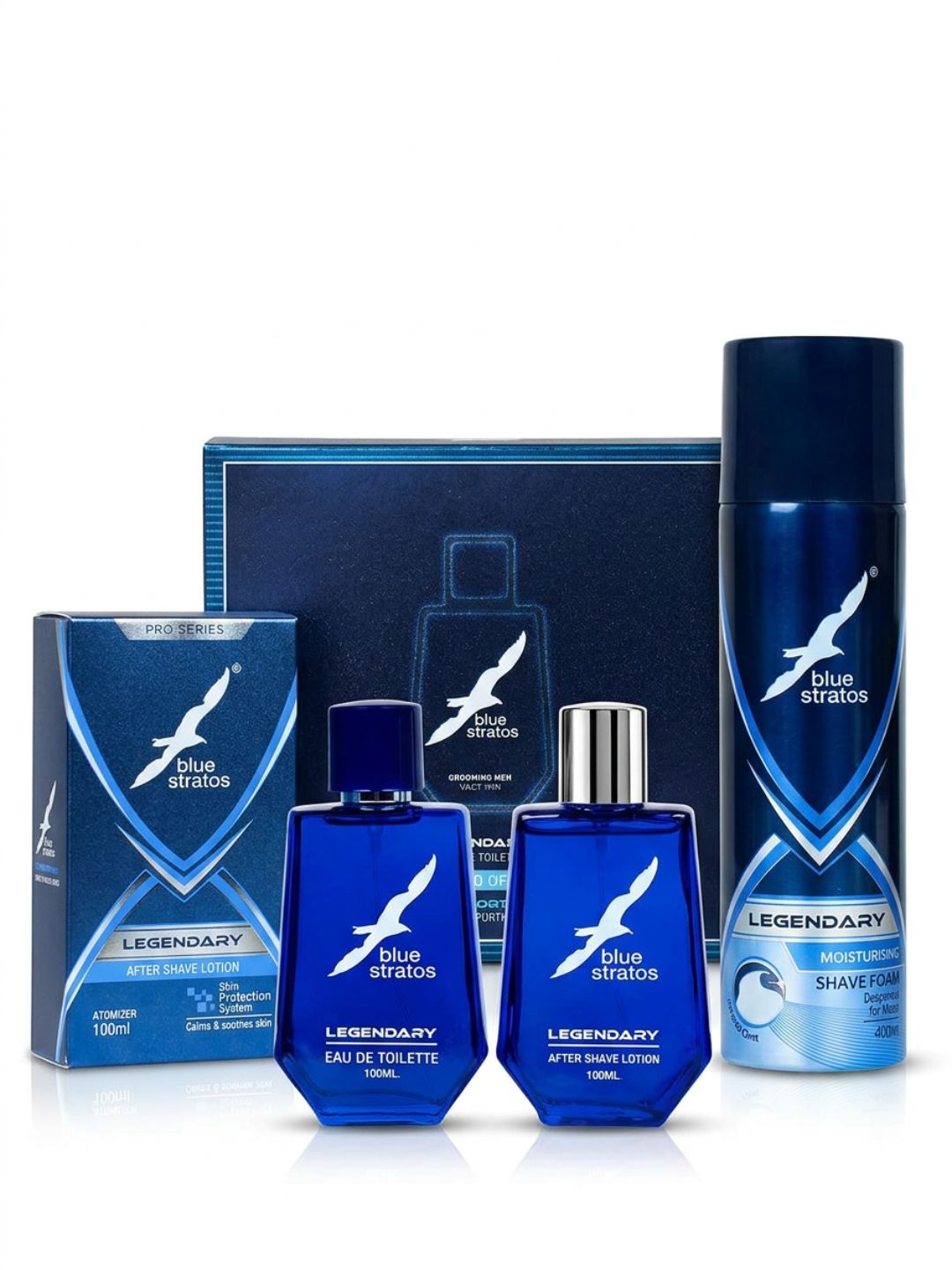 Test Blue Stratos Legendary Grooming Combo | Eau de Toilette, After Shave Lotion & Shaving Foam