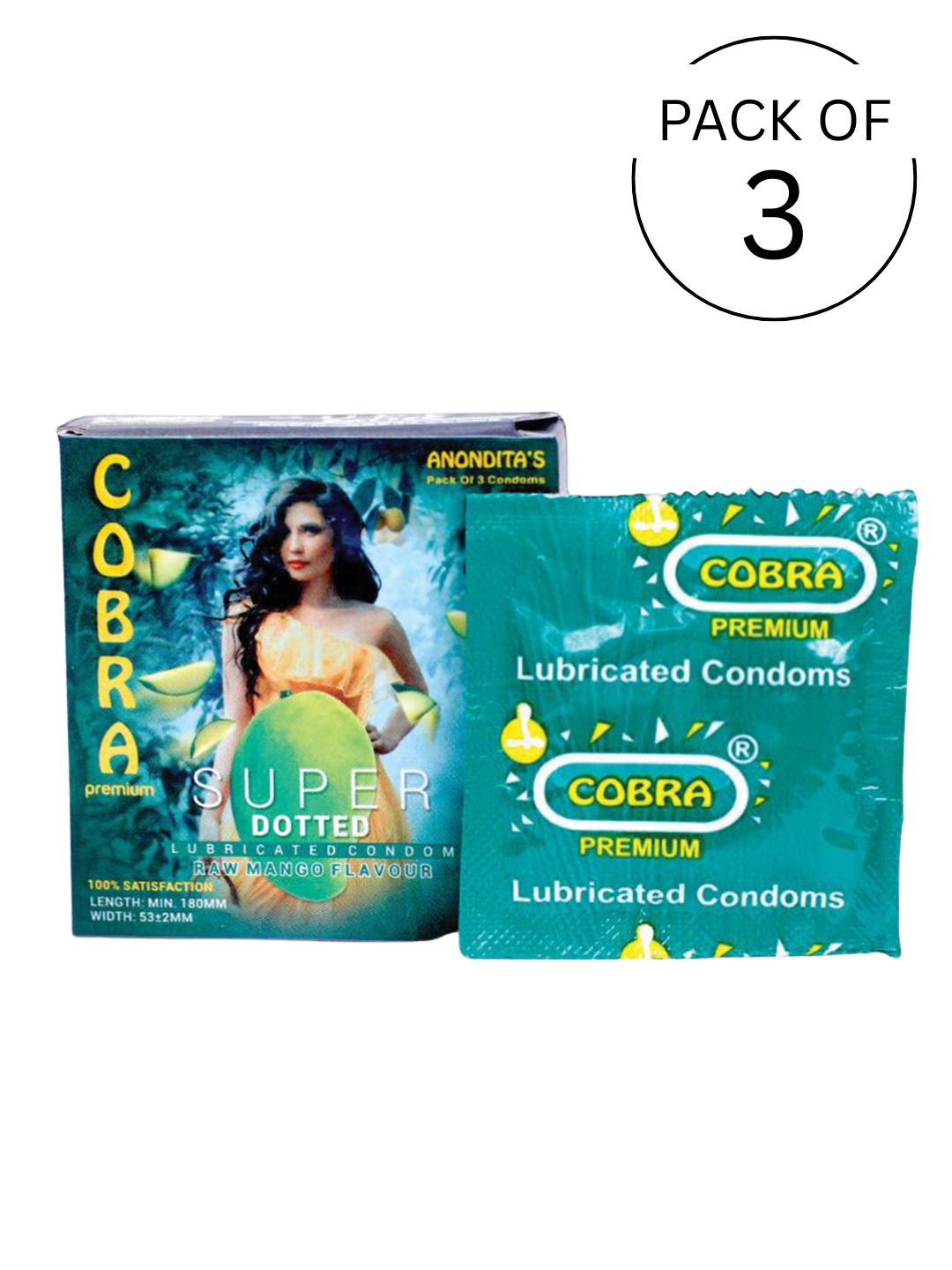 Cobra Premium-Super Dotted Raw Mango Flavoured Condoms (Lubricated)