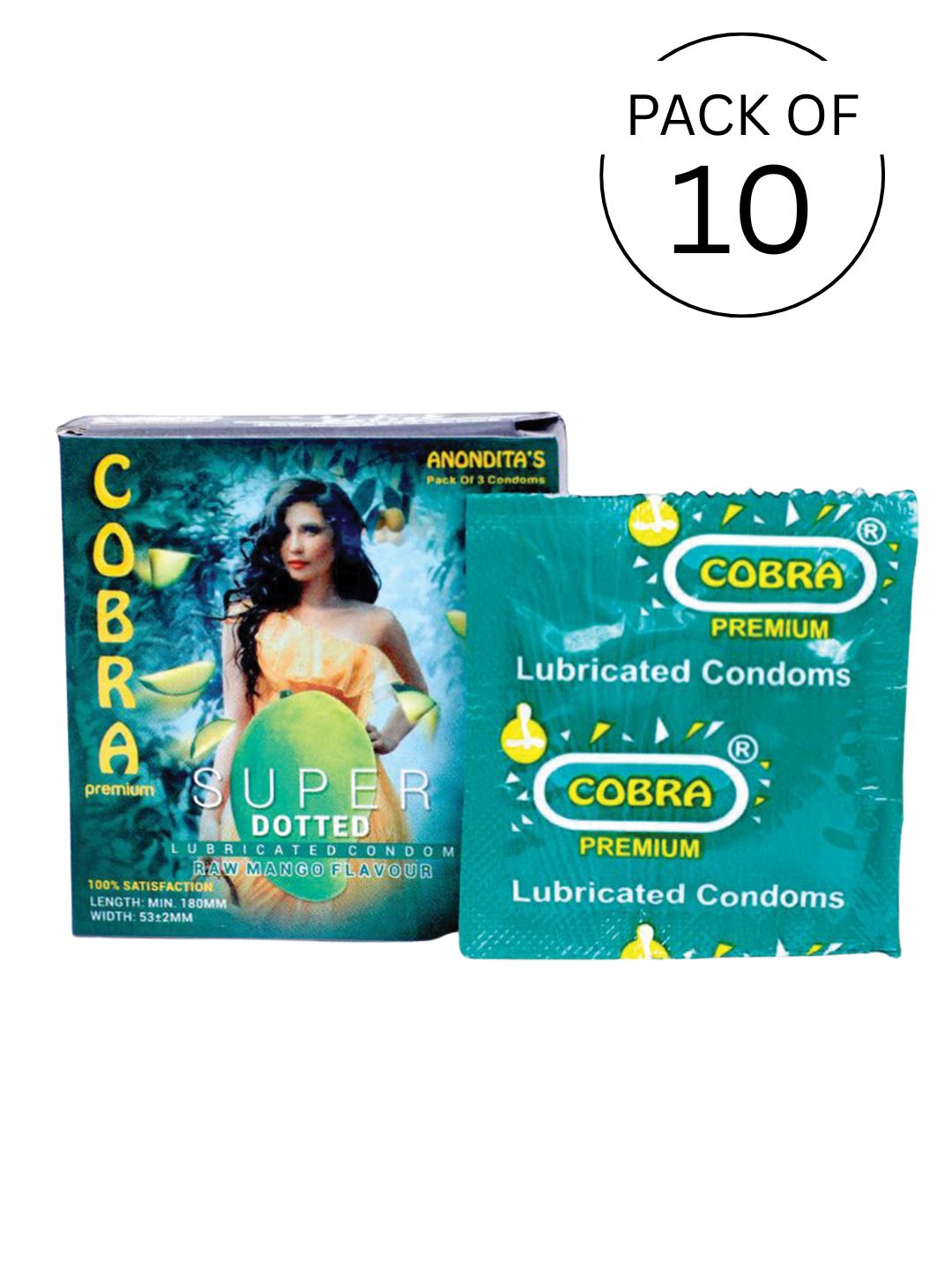 Cobra Premium-Super Dotted Raw Mango Flavoured Condoms (Lubricated)