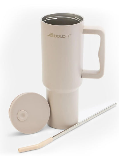 Boldfit Chugger Tumbler 1.2L Beige with Straw & Handle