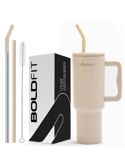 Boldfit Chugger Tumbler 1.2L Beige with Straw & Handle