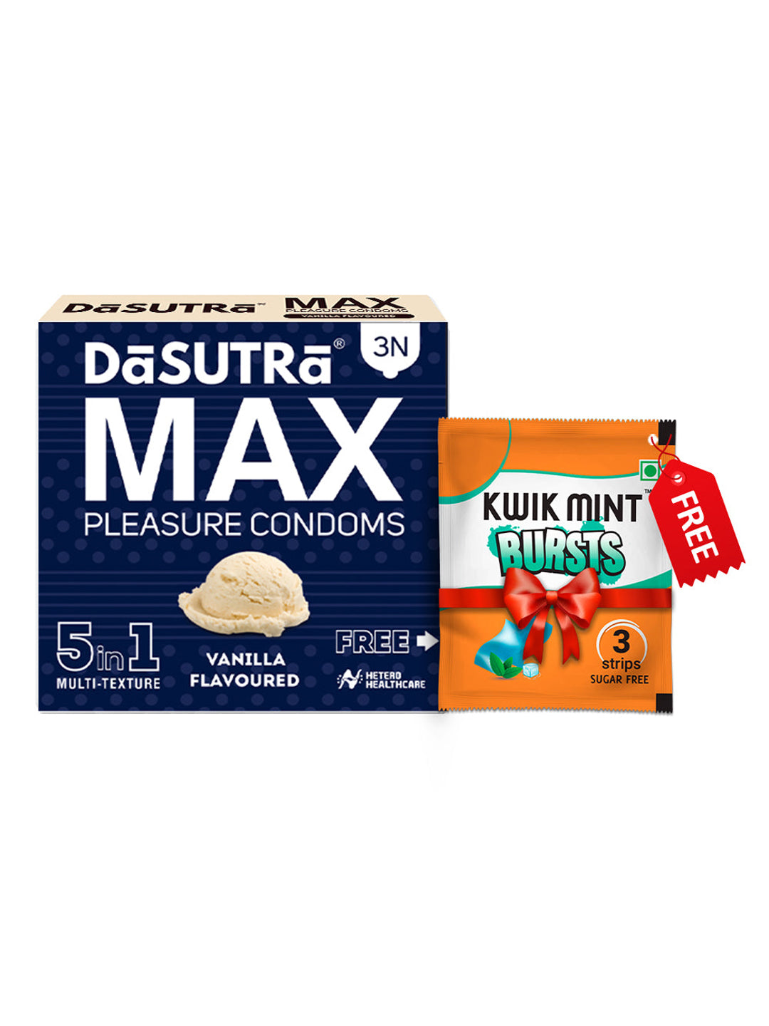 DaSutra Max Pleasure 5-in-1 Multi-Texture Strawberry Flavoured Condoms