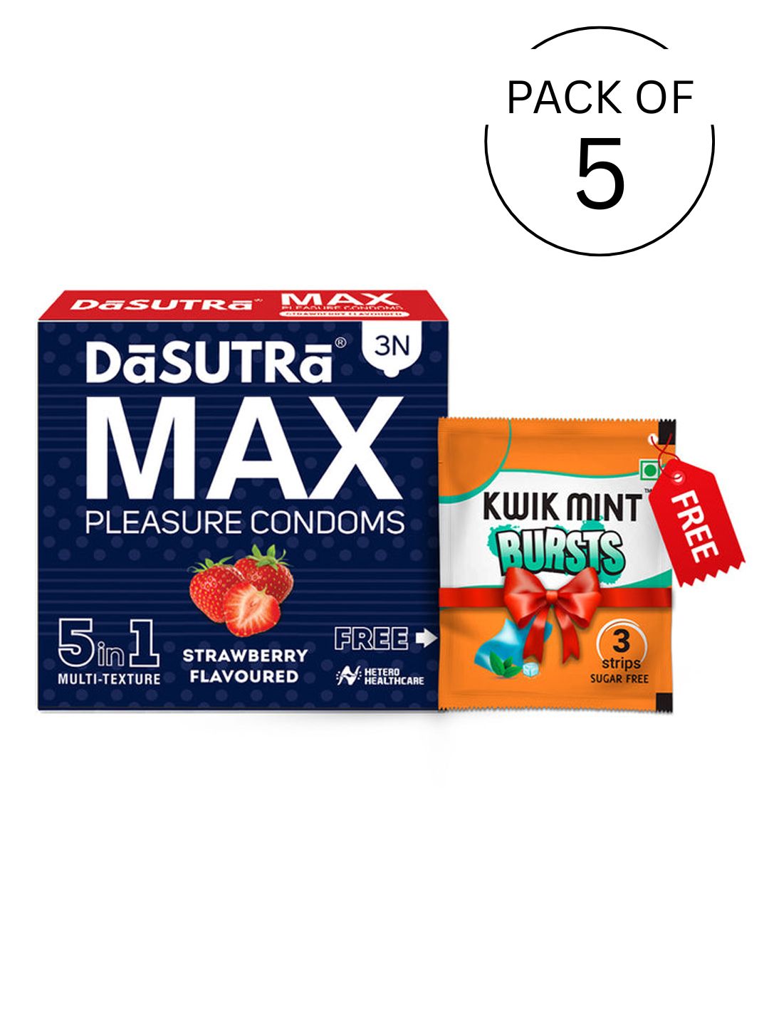 DaSutra Max Pleasure 5-in-1 Multi-Texture Strawberry Flavoured Condoms