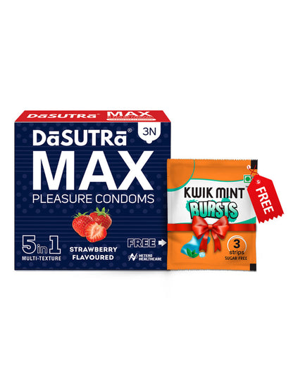 DaSutra Max Pleasure 5-in-1 Multi-Texture Strawberry Flavoured Condoms