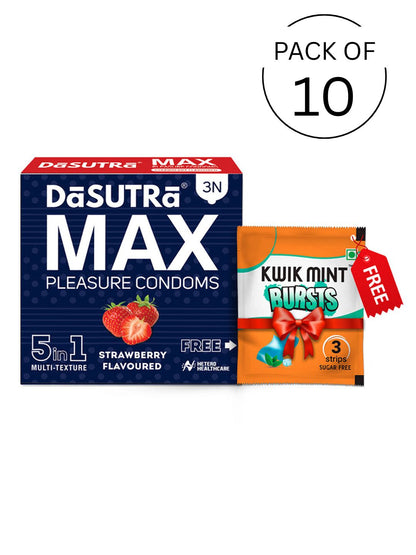 DaSutra Max Pleasure 5-in-1 Multi-Texture Strawberry Flavoured Condoms
