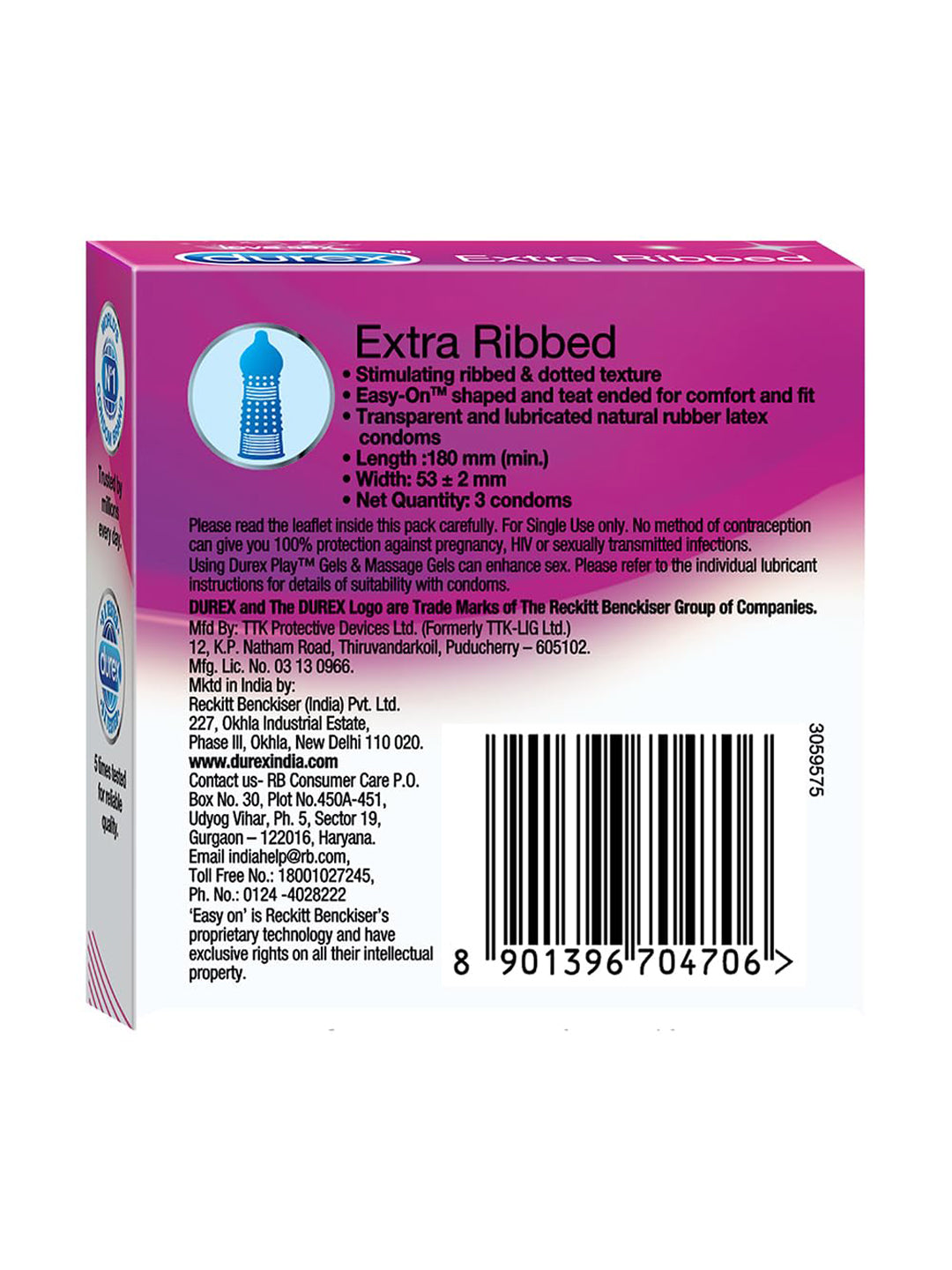 Durex Extra Ribbed Condoms