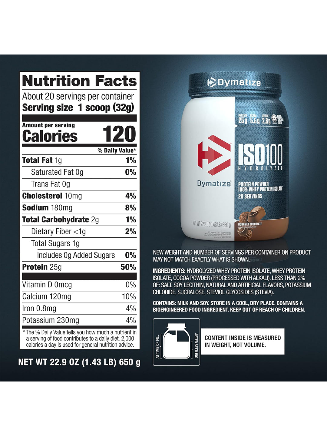 Dymatize ISO100 Hydrolyzed Whey Protein Isolate Gourmet Chocolate Powder (640 g)
