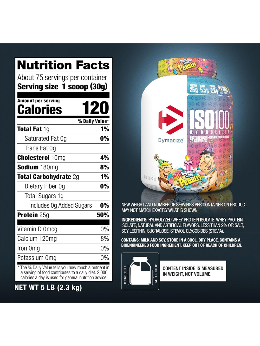 Dymatize ISO100 Hydrolyzed Whey Protein Birthday Cake Pebbles (2.3 kg)