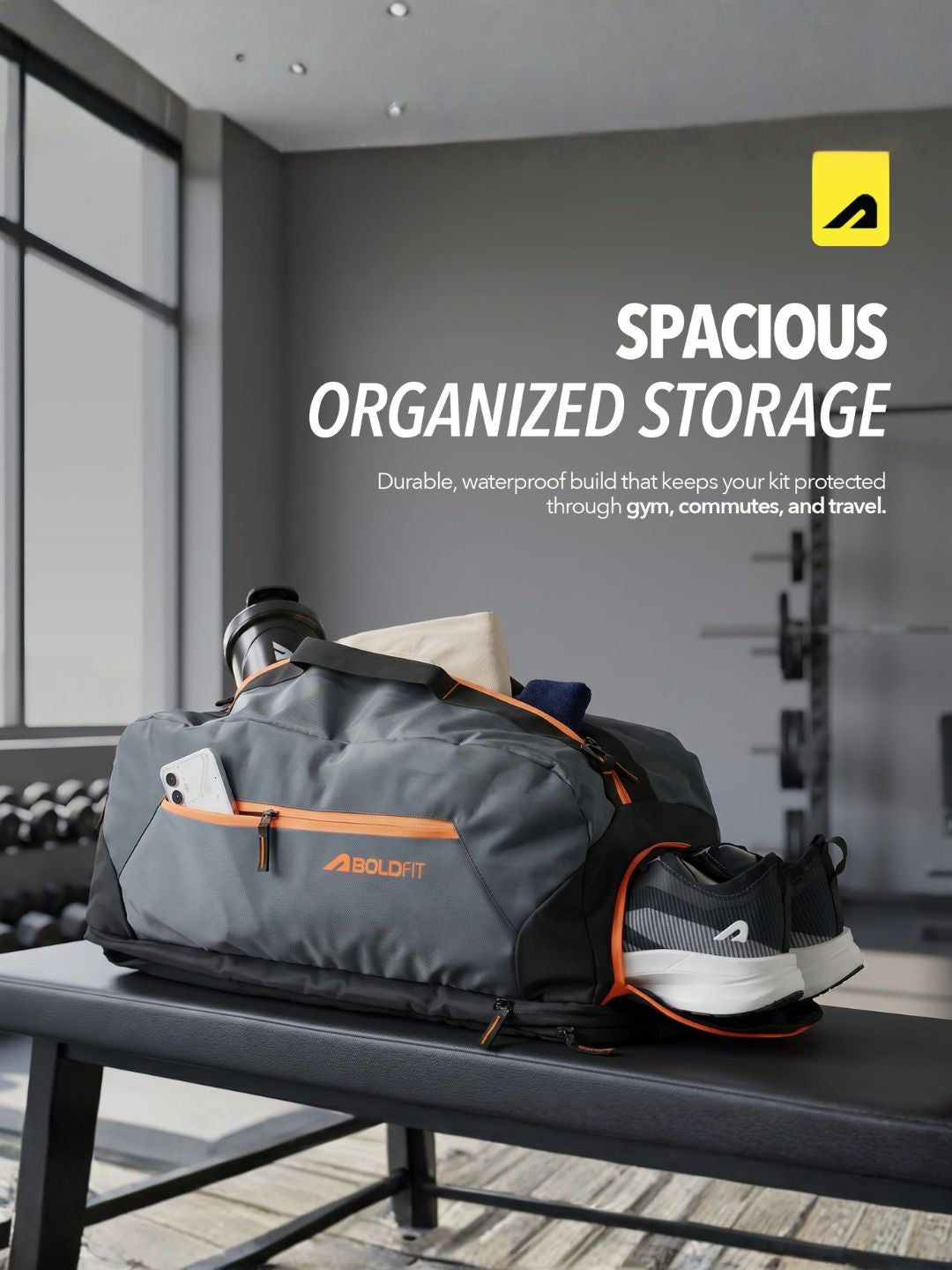 Boldfit TrainFlex Duffle Bag-Grey