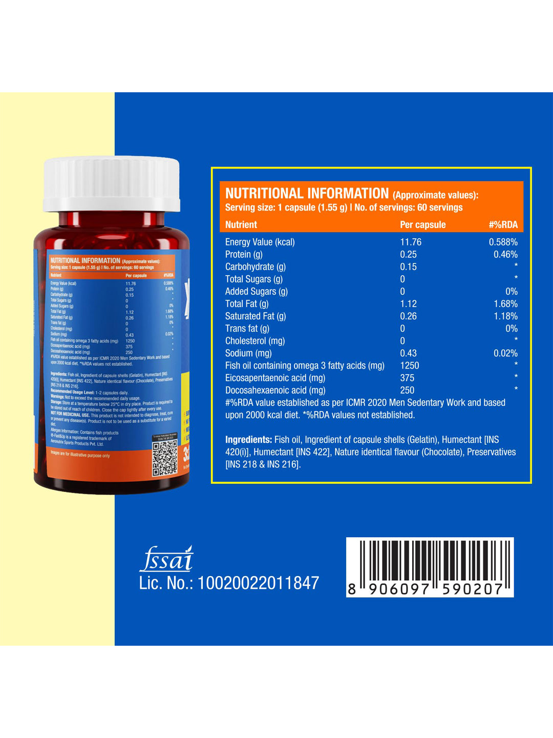 Fast&Up Omega 3 Fish Oil Softgels (60 Capsules)