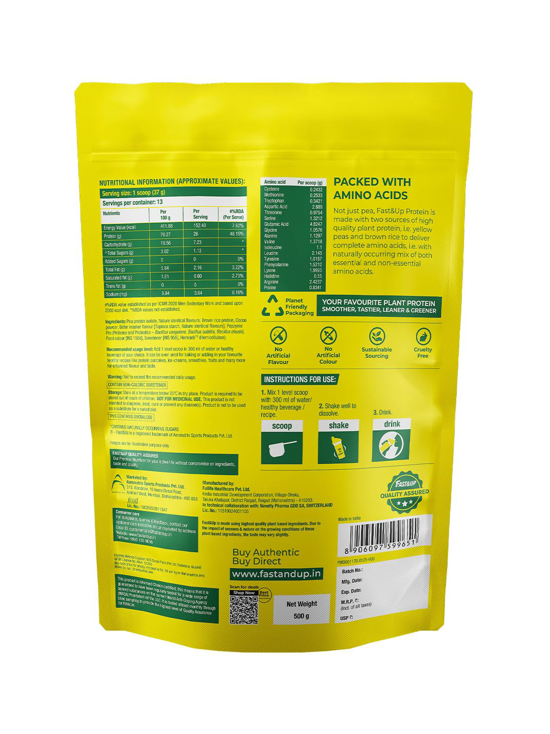 Fast&Up Plant Protein Powder Rich Chocolate (500g)