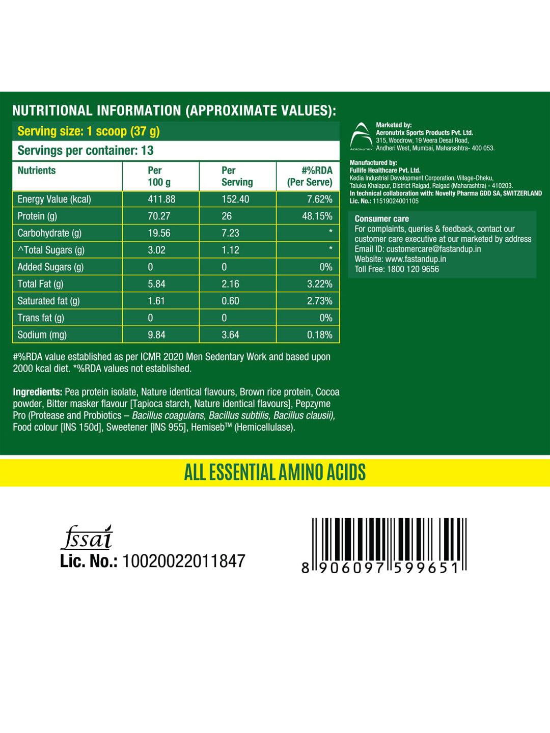 Fast&Up Plant Protein Powder Rich Chocolate (500g)