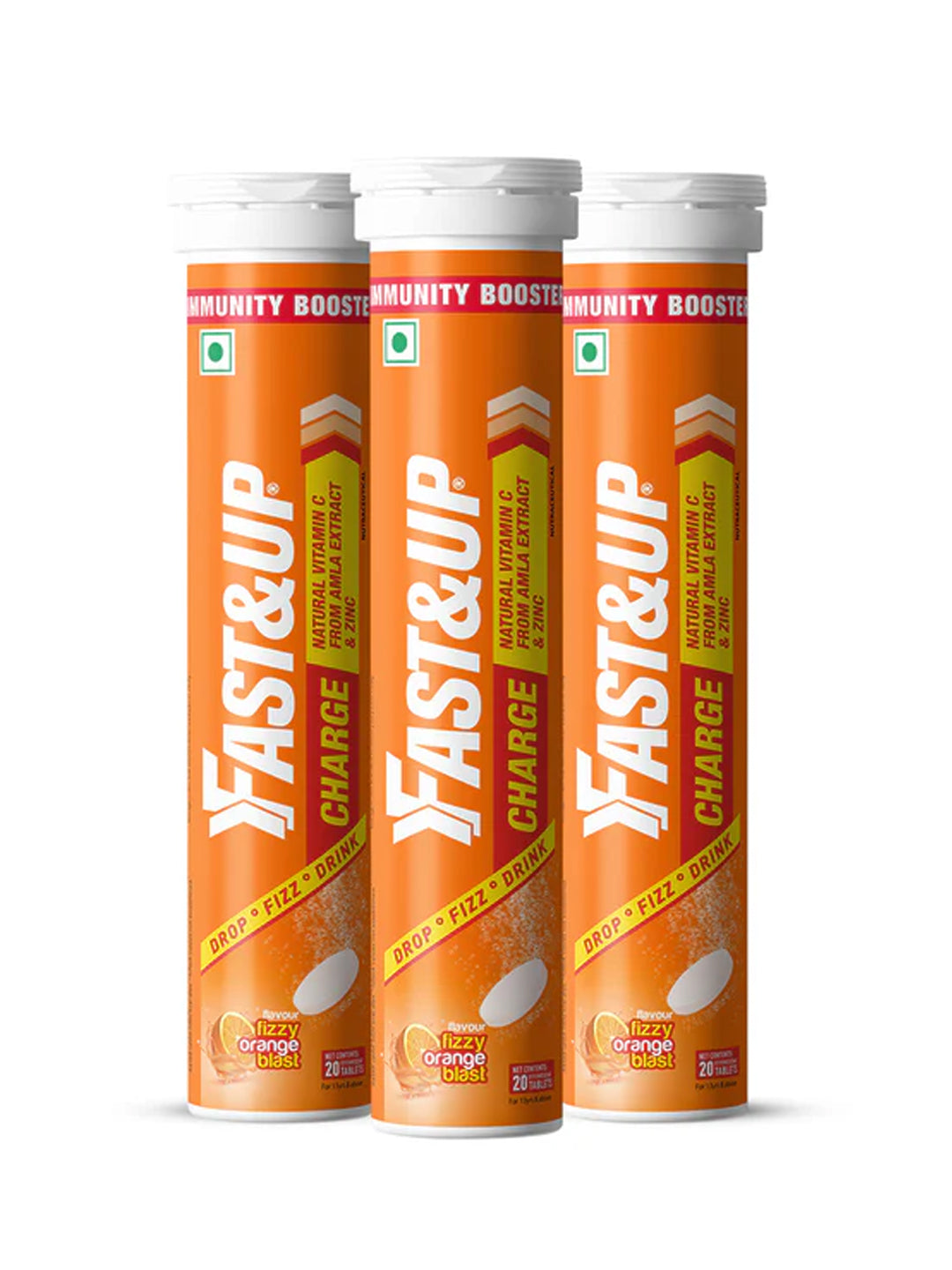 Fast&Up Natural Orange Immunity Booster Effervescent - 60 Tablets (Pack of 3)
