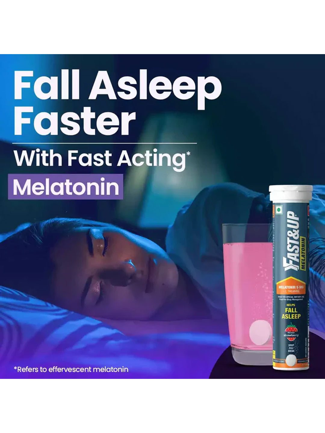 Fast&Up Strawberry Melatonin + L-Theanine Effervescent Tablets (60 Tablets, Pack of 3)