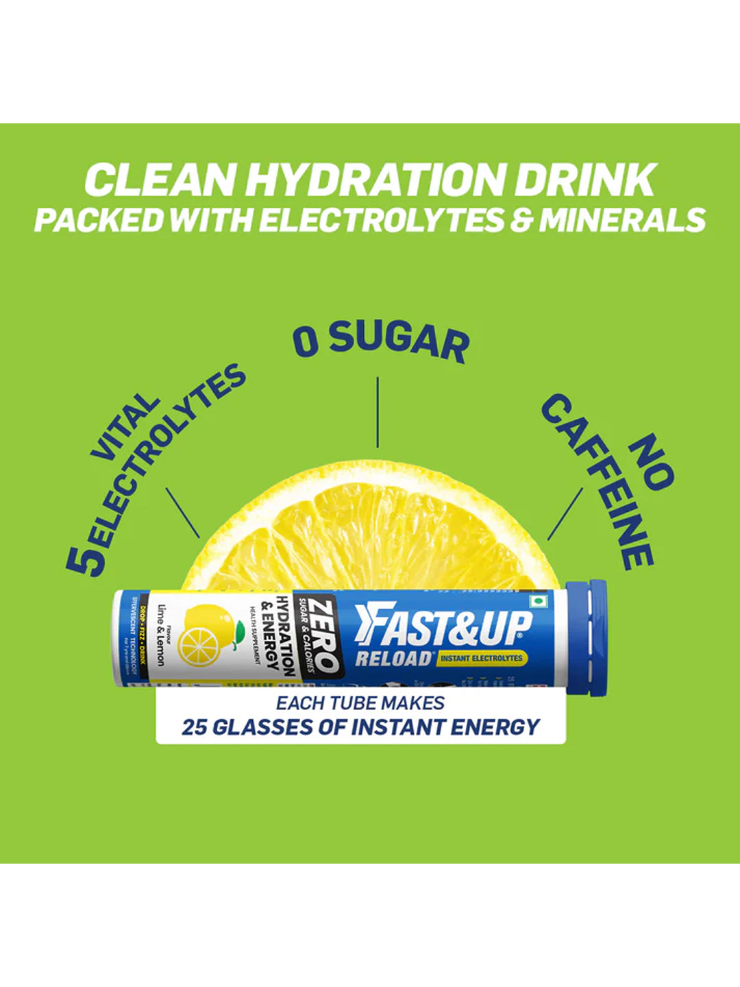 Fast&Up Reload Lime & Lemon Zero Sugar Effervescent Tablets (Pack of 4)