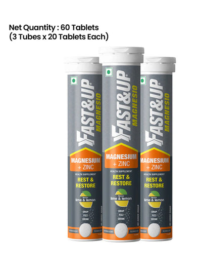Fast&Up Magnesium + Zinc Lime & Lemon Effervescent - 60 Tablets (Pack of 3)