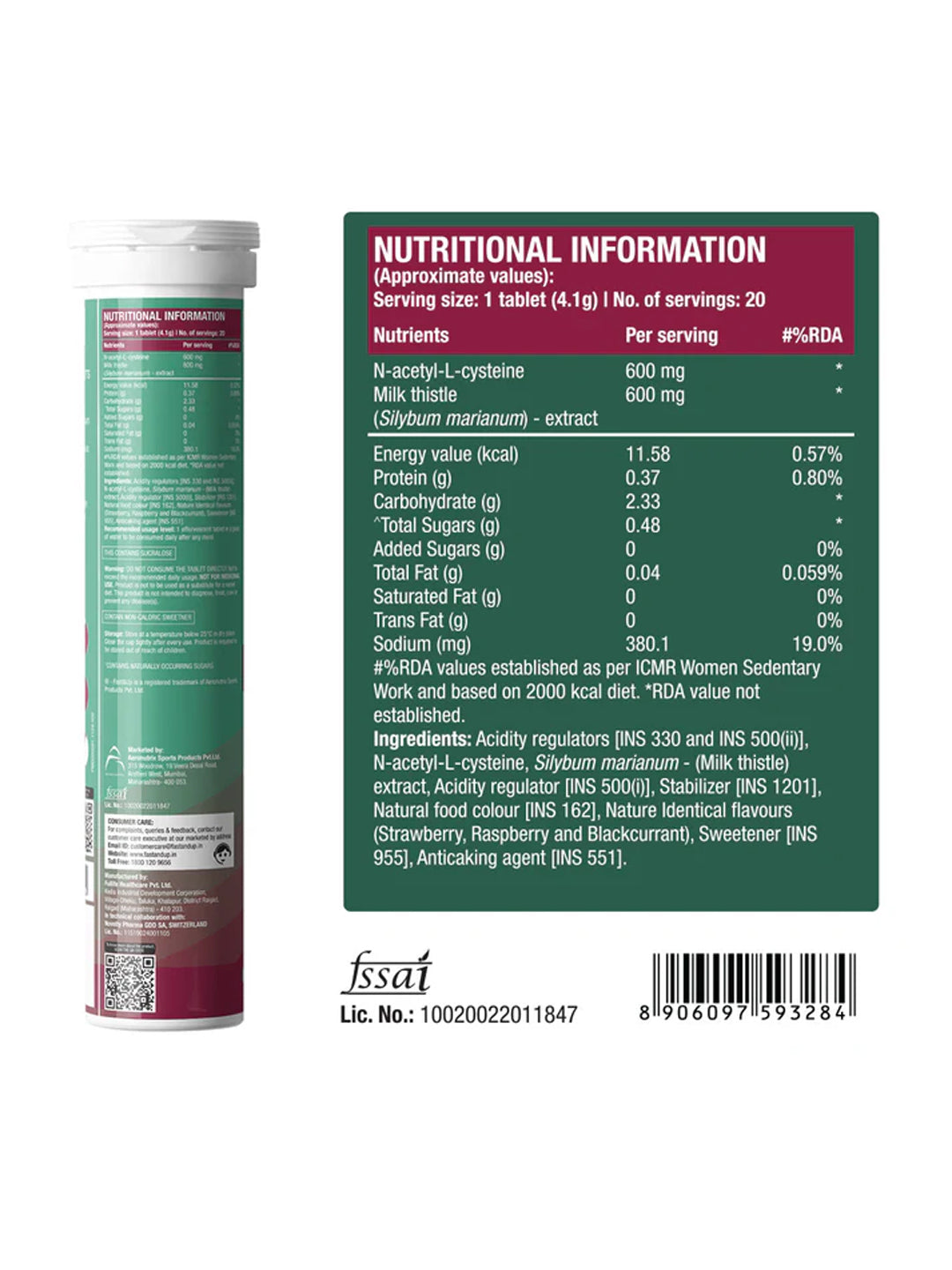 Fast&Up Mixed Berry Daily Lung Cleanser Effervescent - 60 Tablets (Pack of 3)