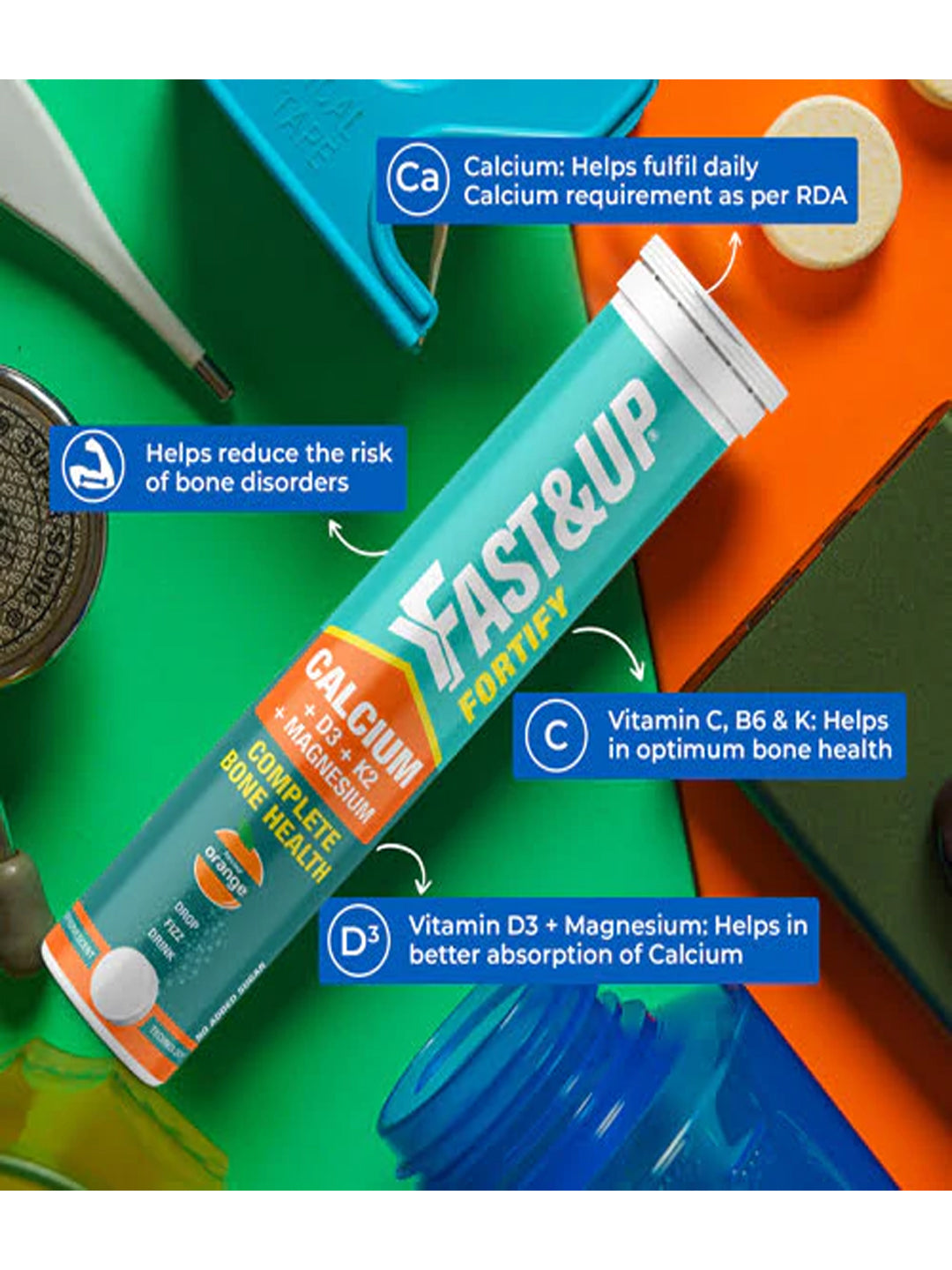 Fast & Up Orange Complete Bone Care Effervescent (Pack of 3 x 20 Tablets)