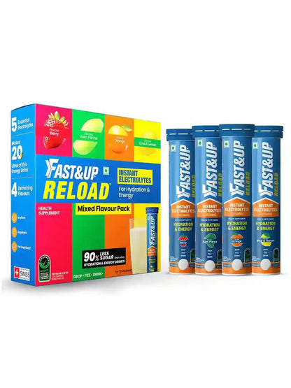 Fast&Up Reload Low Sugar Instant Energy Drink Assorted Flavours Effervescent Tablets 80's