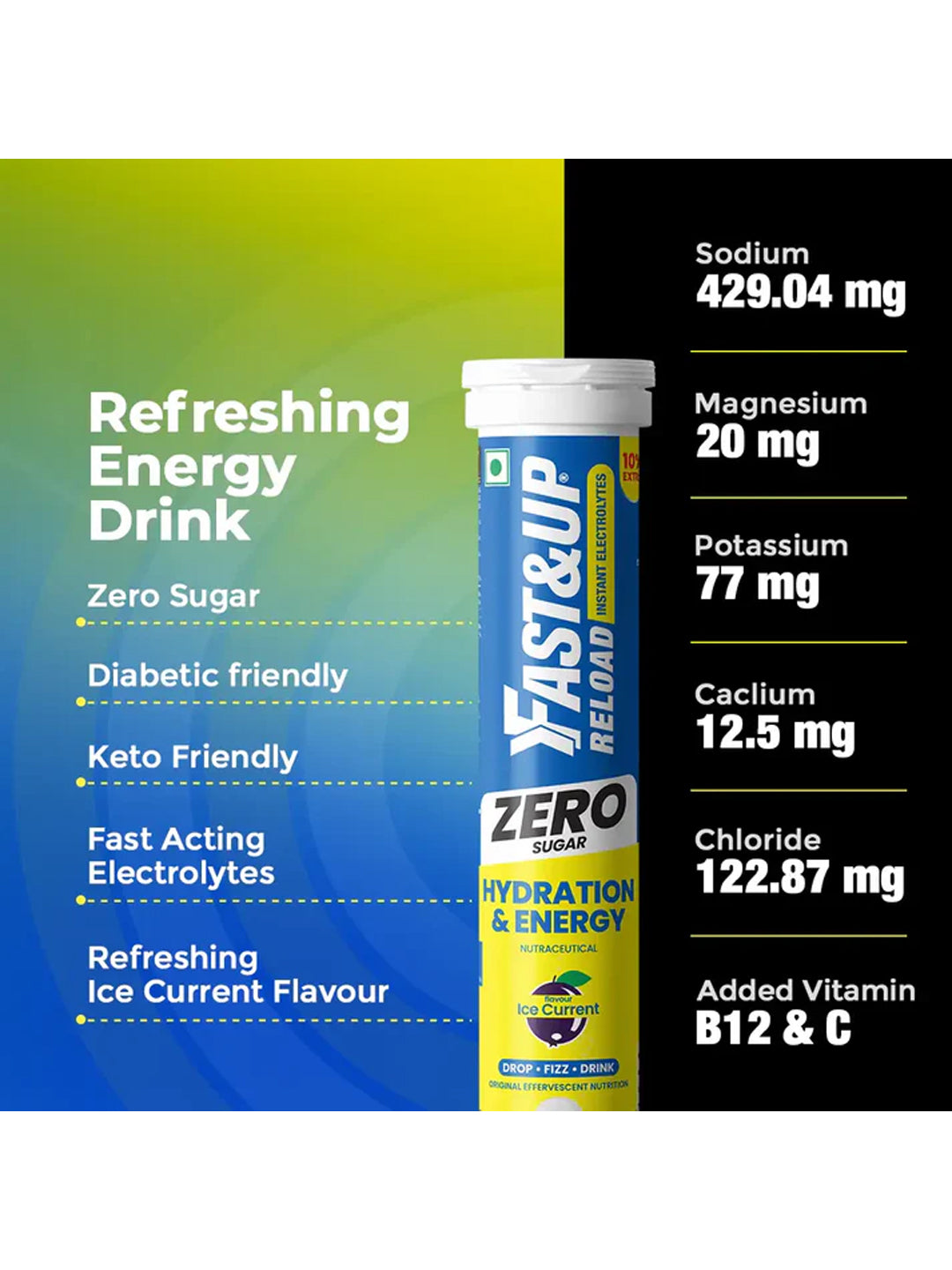 Fast&Up Ice Current Zero Sugar Effervescent Tablets (Pack of 4)