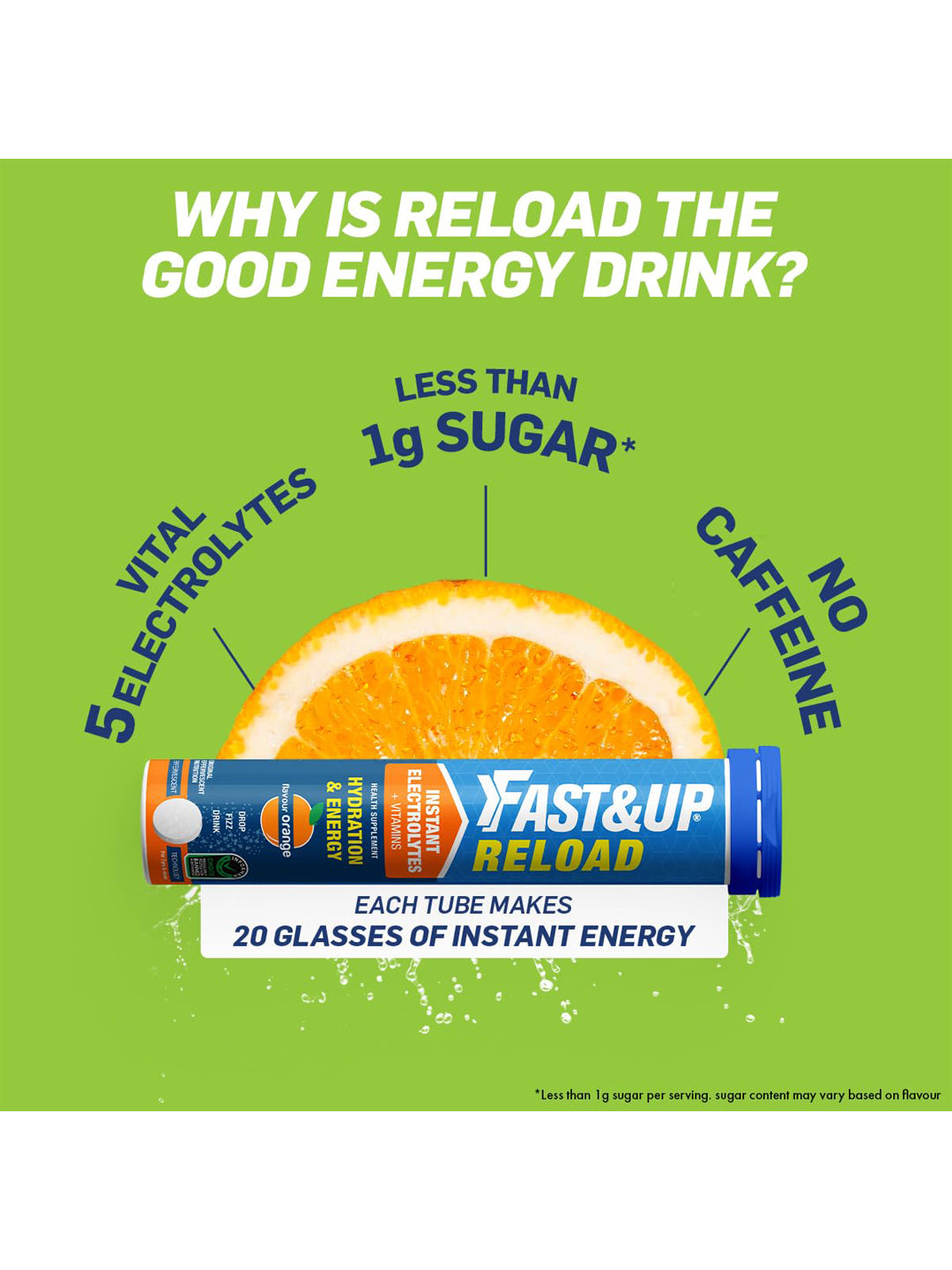 Fast&Up Blueberry Reload Low Sugar Electrolyte Effervescent - 60 Tablets (Pack of 3)