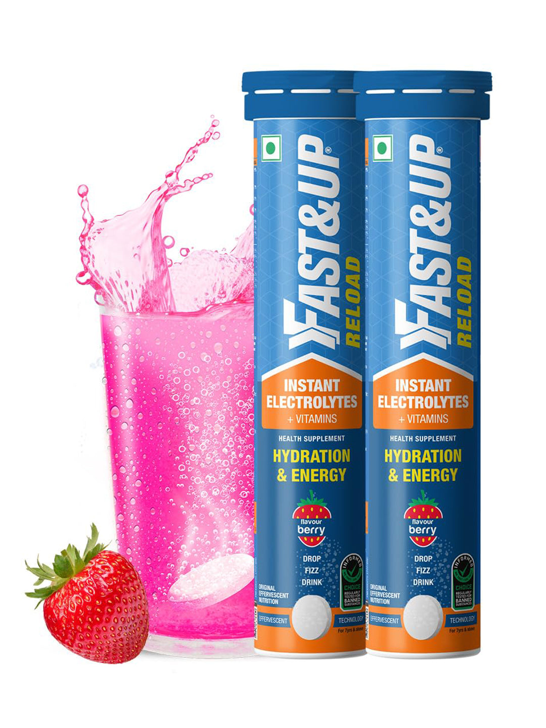 Fast&Up Berry's Reload Low Sugar Electrolyte Effervescent - 40 Tablets (Pack of 2)