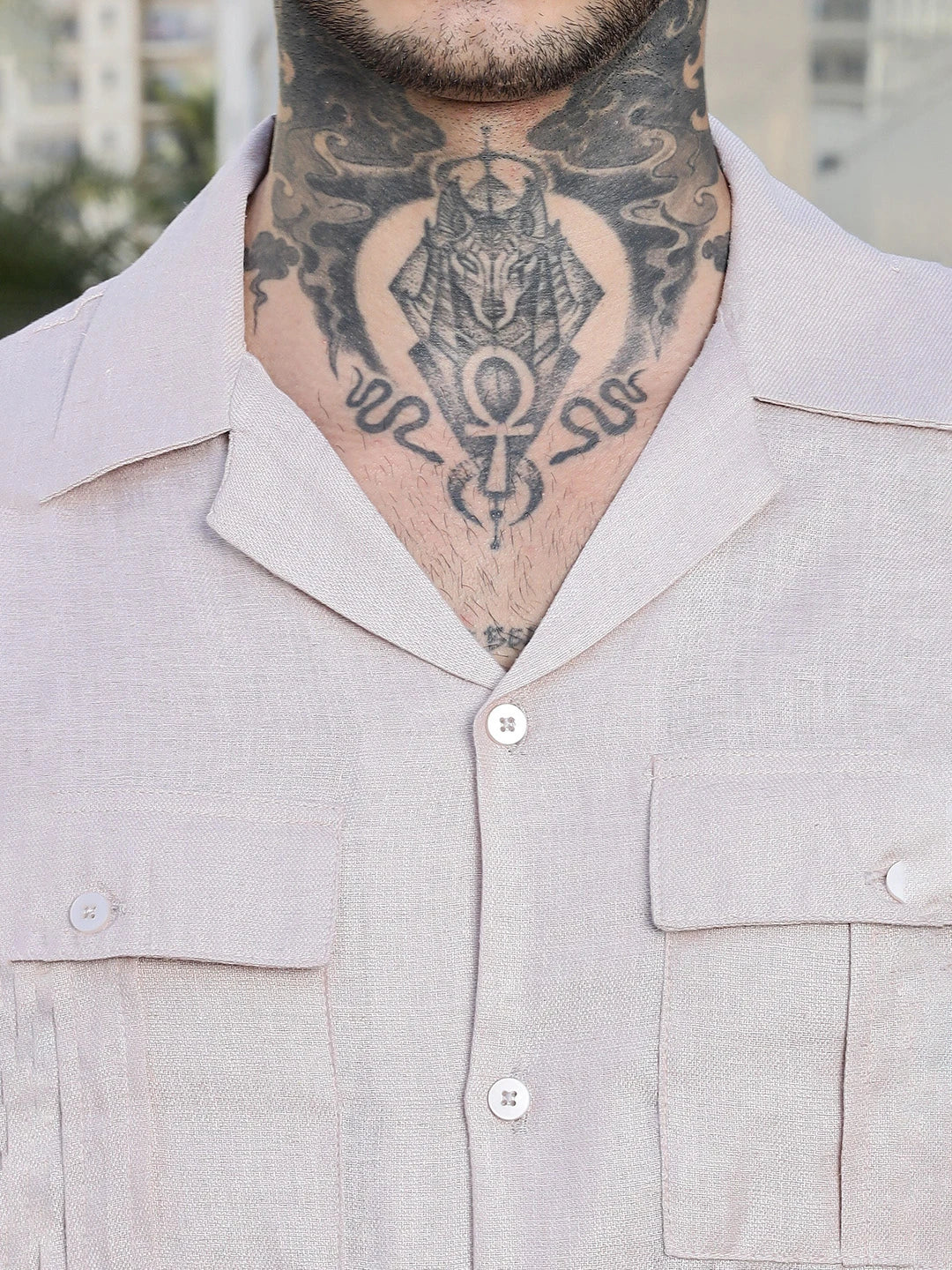 House Of Koala Pink Linen Blend Cuban Collar Classic Relaxed Fit Shirt