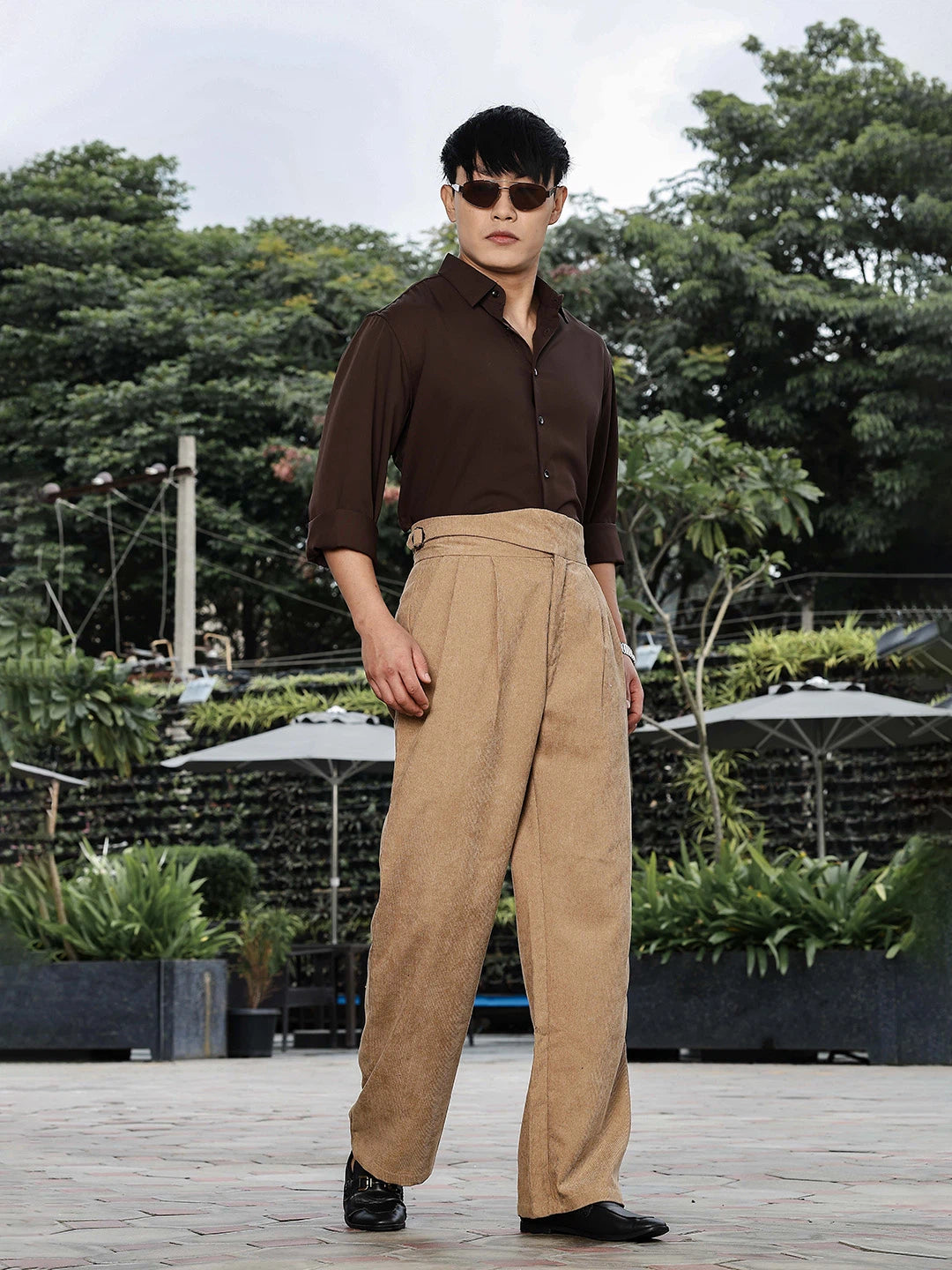 House Of Koala Beige Corduroy Gurkha Trousers with Double Pleated Front