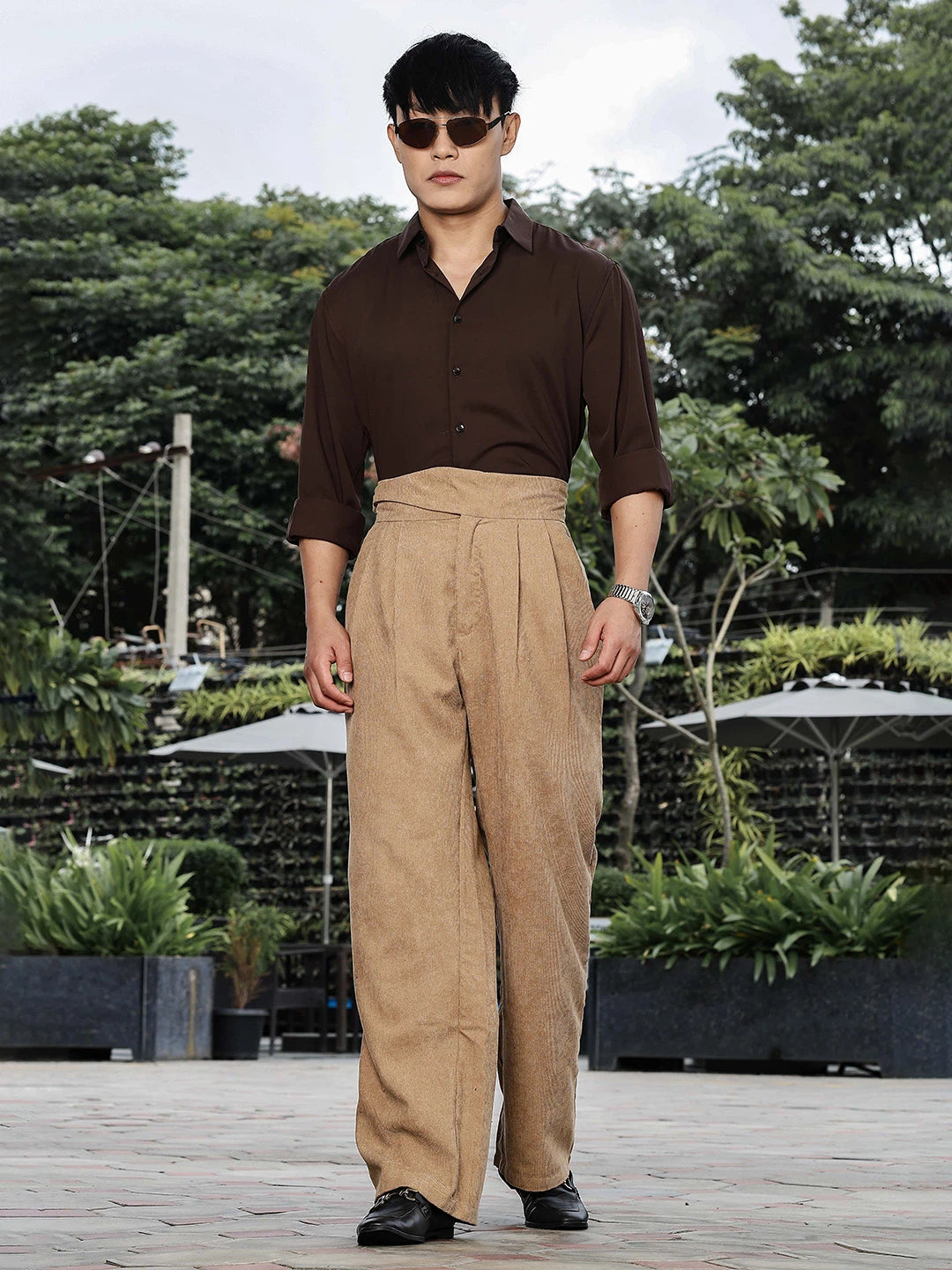 House Of Koala Beige Corduroy Gurkha Trousers with Double Pleated Front
