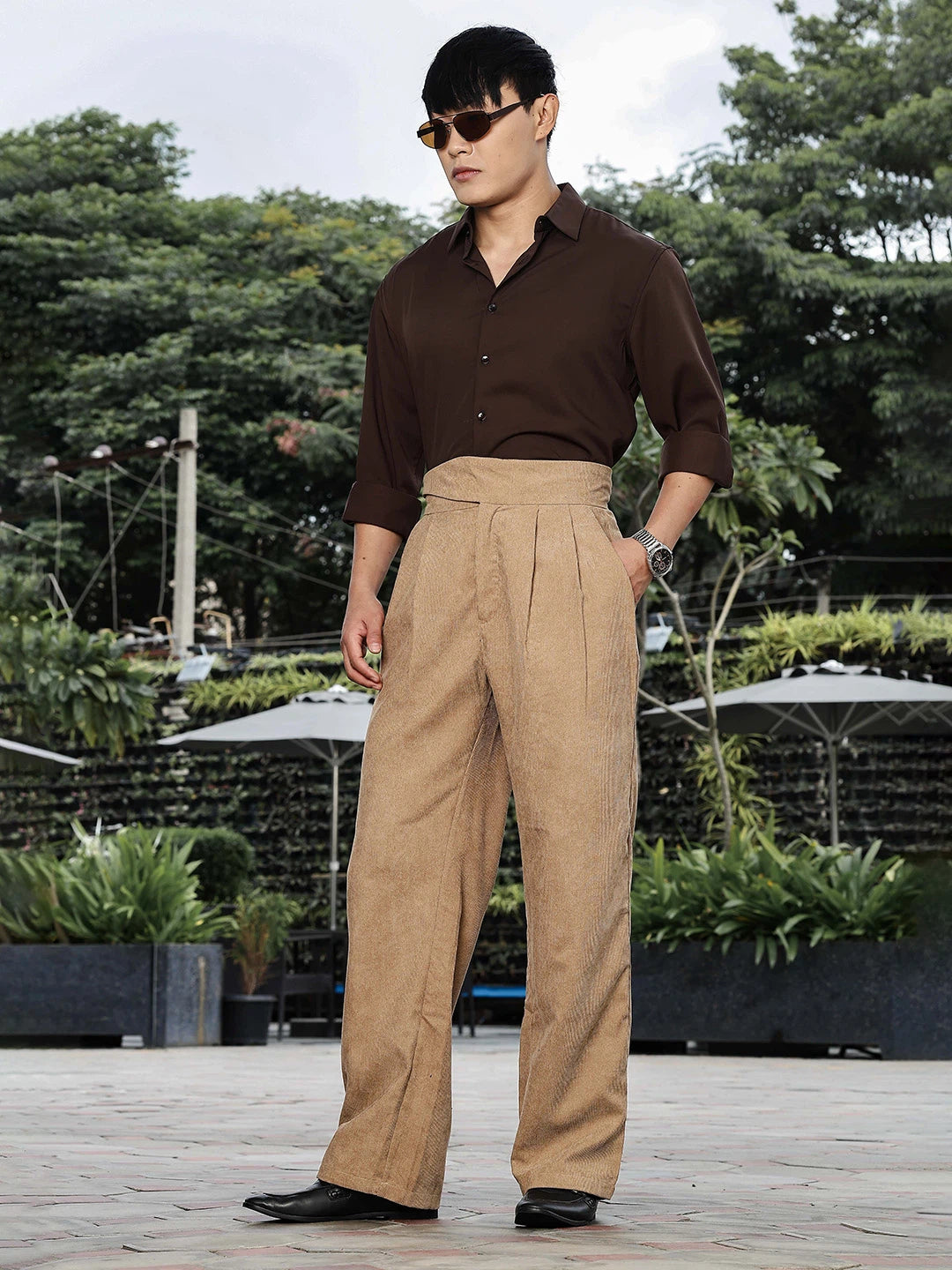House Of Koala Beige Corduroy Gurkha Trousers with Double Pleated Front