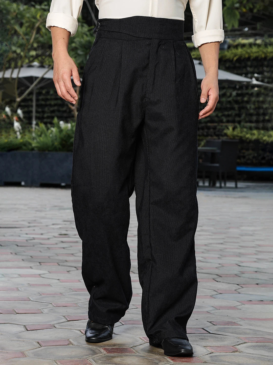 House Of Koala Black Corduroy Gurkha Trousers with Double Pleated Front