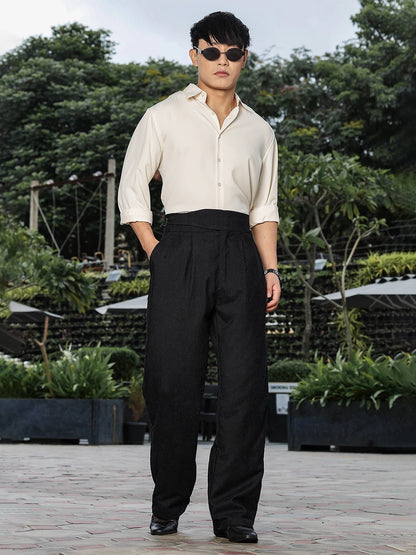 House Of Koala Black Corduroy Gurkha Trousers with Double Pleated Front