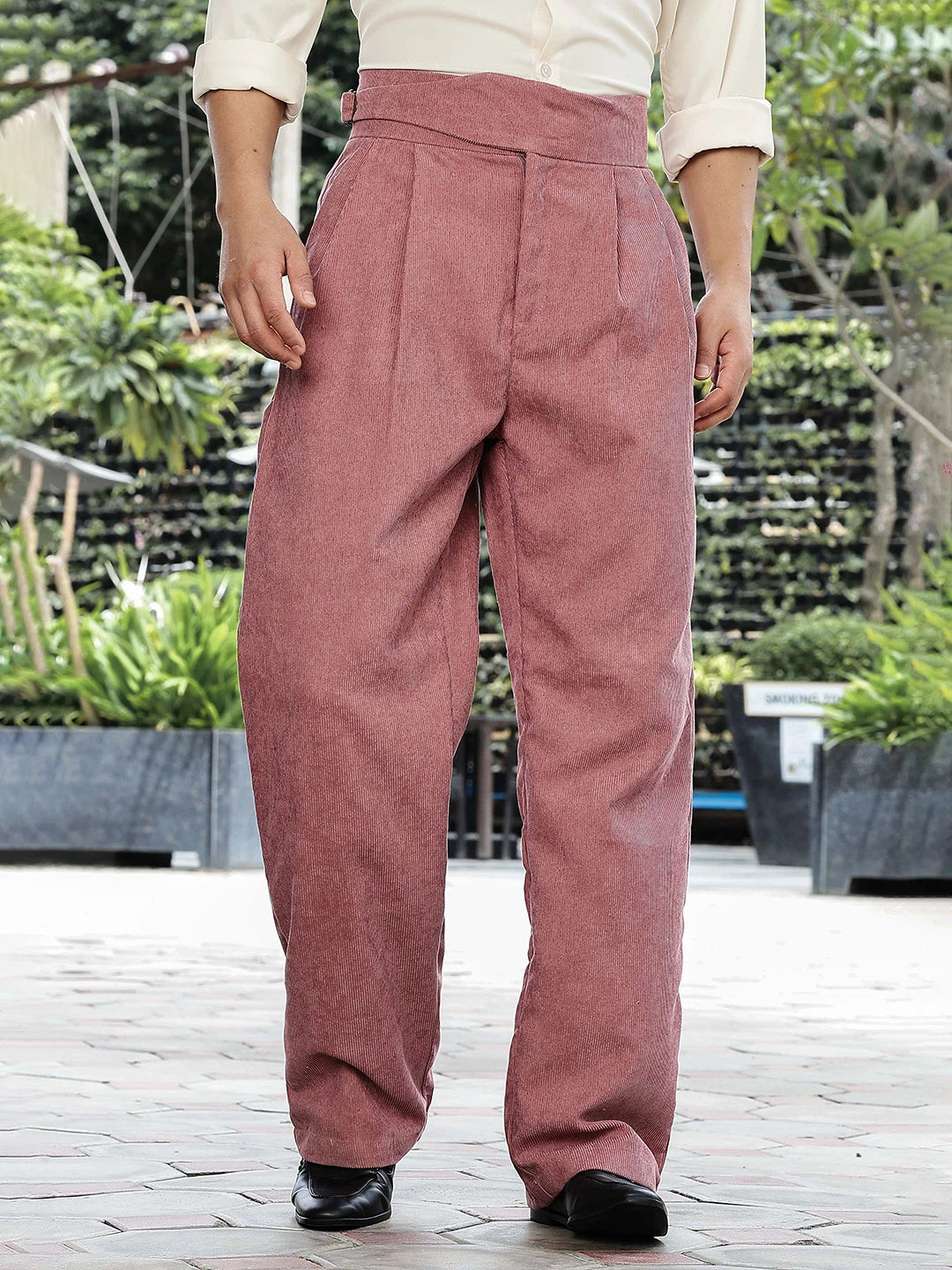 House Of Koala Salmon Pink Corduroy Gurkha Trousers with Double Pleated Front