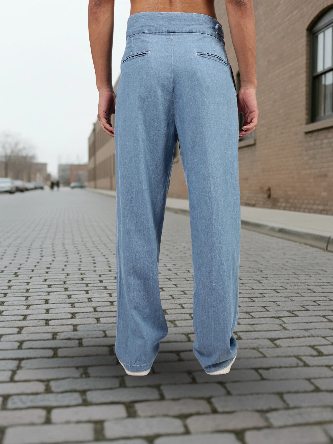House Of Koala Blue Denim Baggy Fit Gurkha Trousers with Double Pleated Front