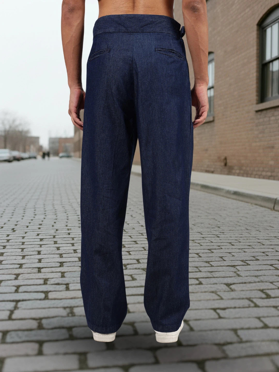 House Of Koala Navy Blue Premium Denim Gurkha Trousers with Double Pleated Front