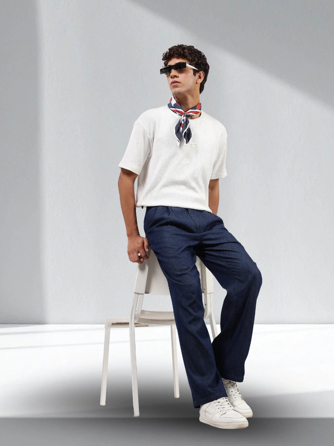 House Of Koala Navy Blue Premium Denim Gurkha Trousers with Double Pleated Front