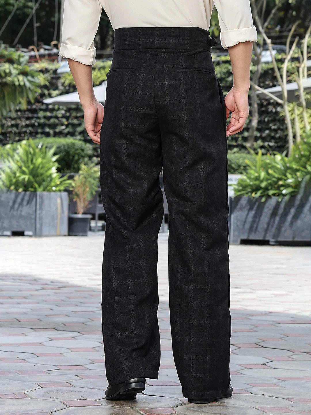House Of Koala Black Premium Chequered Gurkha Trousers with Double Pleated Front