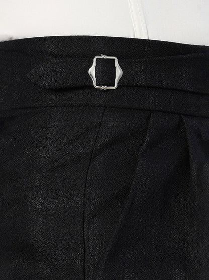 House Of Koala Black Premium Chequered Gurkha Trousers with Double Pleated Front