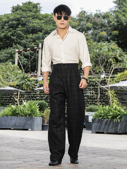 House Of Koala Black Premium Chequered Gurkha Trousers with Double Pleated Front