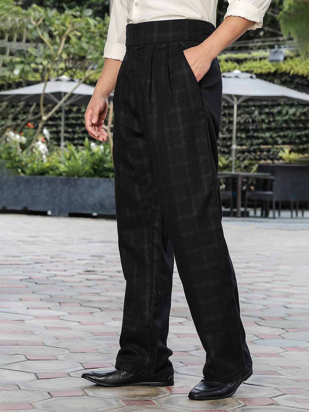 House Of Koala Black Premium Chequered Gurkha Trousers with Double Pleated Front